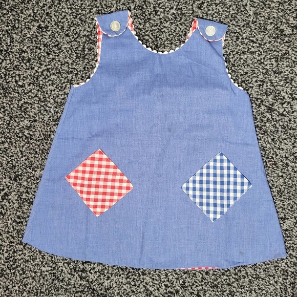 Vintage Chambray Gingham Romper Dress - Picture 1 of 3